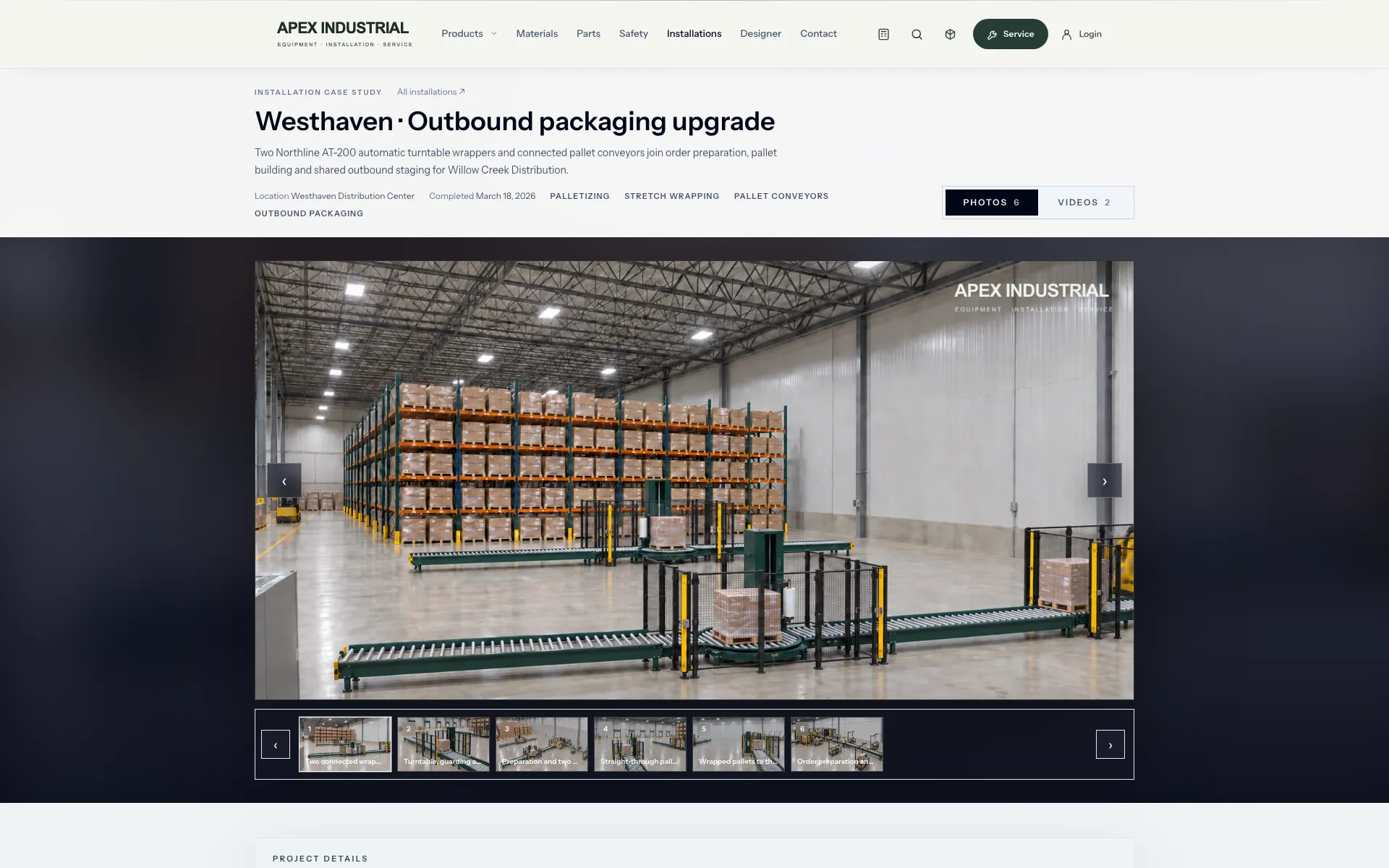 OSPR provider installation page with project details, equipment, six photos and two 3D design walkthrough videos.
